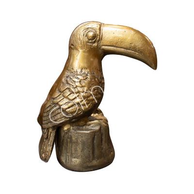 Decorative parrot on stand ALU RAW/ANT.GOLD 14x8x17