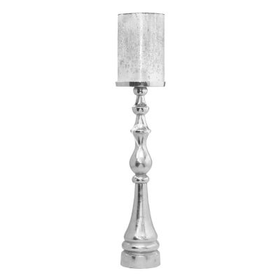 Candle holder w/ant.cream glass ALU RAW/NI 22x22x109