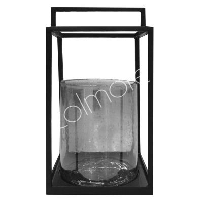Lantern w/black luster glass ALU RAW/M.BLACK 24x24x49