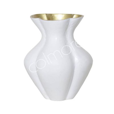 Vase flowy ALU/SHINY WHITE w/gold 20x20x25