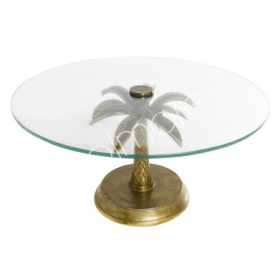 Coffee table palmtree w/glass ALU RAW/ANT.GOLD 70x70x35