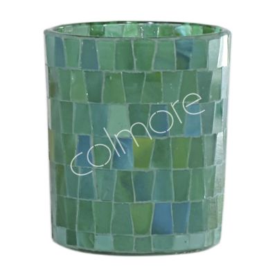 Votive multi green mosaic glass 10x10x12