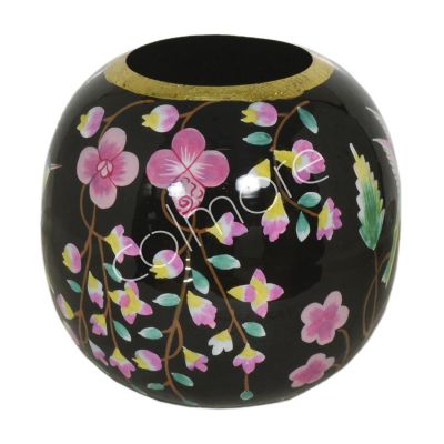 Vase black w/blossom enamel IR 20x20x20