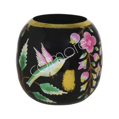 Vase black w/blossom enamel IR 15x15x15
