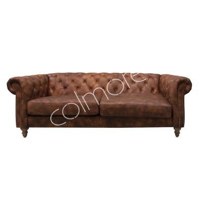 Sofa Chester top grain dark brown leather 3 seat 216x85x71
