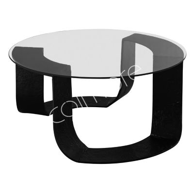 Coffee table round w/glass top ALU/ANT.BLACK 88x88x42