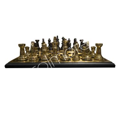 Chess board black/gold ss/ALU wood 65x65x5