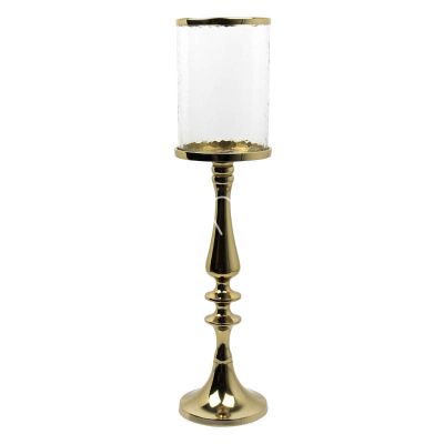 Candle holder w/glass ALU/GOLD 17x17x66