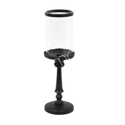 Candle holder w/glass ALU/BLACK 11x11x38