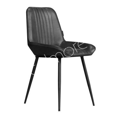 2x Dining chairs black leather iron legs 45x55x83