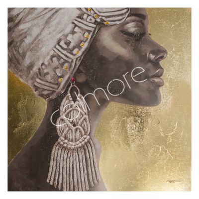 Handpainting african lady on gold canvas 100x100