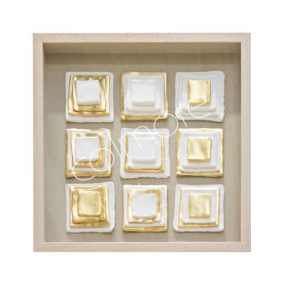 Wall decoration w/natural and gold squares 60x60x5