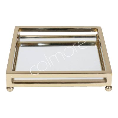 Tray square mirror glass ss/GO 20x20x4