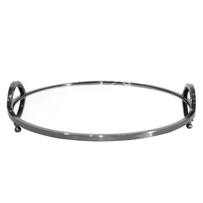 Tray round mirror glass ss/BLACK NICKEL 38x38x7