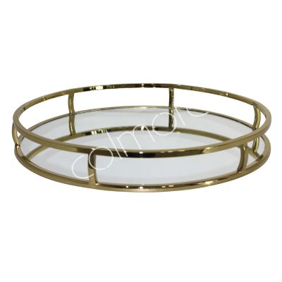 Tray round mirror glass ss/GOLD 48x48x7