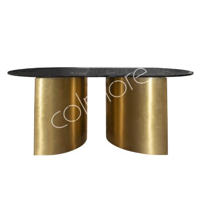 Coffee table oval black smoke glass ss/FR.GOLD 124x66x50