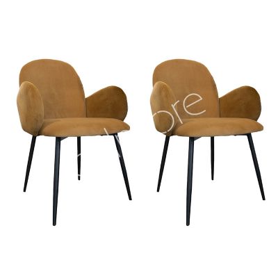 2x Dining chair gold/brown IR black legs 57x58x82