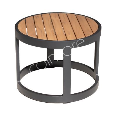 Outdoor side table round teak top ALU/BLACK 43x43x33