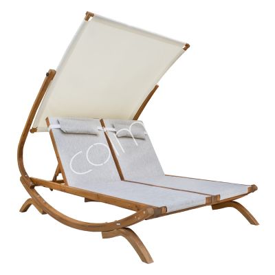 Outdoor sun lounger sand/ivory PE/TEXTILENE wood 195x150x180