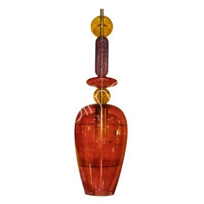 Ceiling lamp red metal/glass 16x16x160