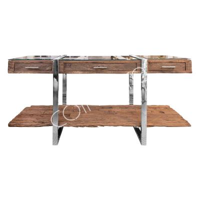 Console reclaimed wood w/glass top ss 180x44x80