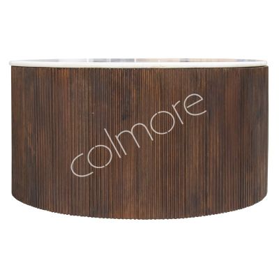 Coffee table Monaco round brown wood w/white marble 80x80x42