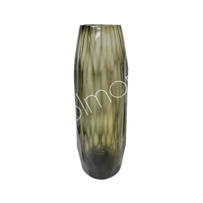 Vase faceted glass grey/cream 13x13x39
