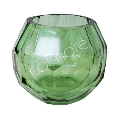 Vase faceted glass light green 12x12x11