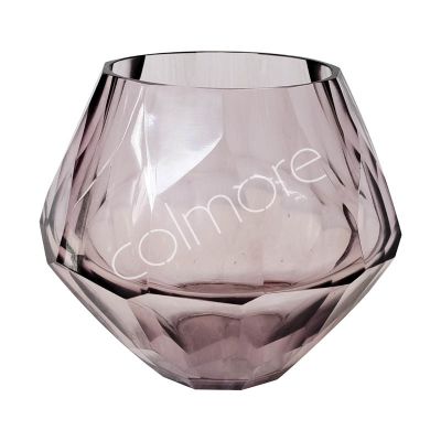 Vase faceted glass pink10x10x11