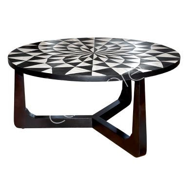 Coffee table wood w/bone inlay black/white 76x76x36