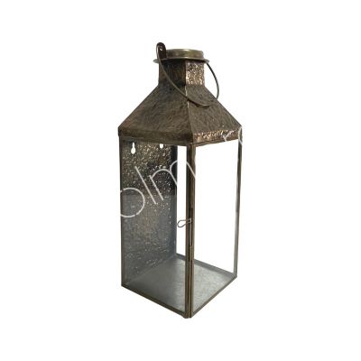 Lantern hammered IR antique w/clear glass 14x14x37