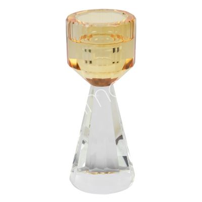 Candle holder neutral multi color crystal glass 6x6x15.5