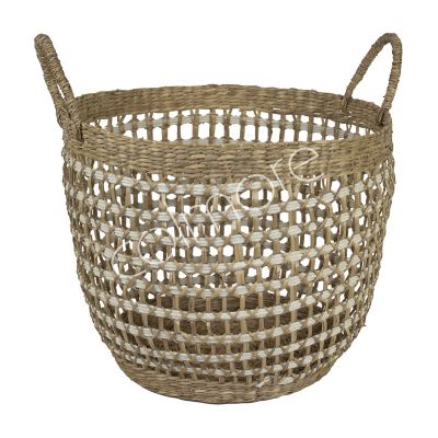 Basket natural/white seagrass 35x35x37