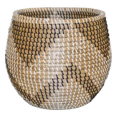Basket black/white seagrass 32x20x30