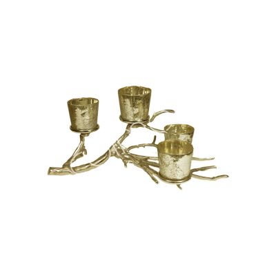 Candle holder branch w/4 glass ALU RAW/BRONZE 56x36x21