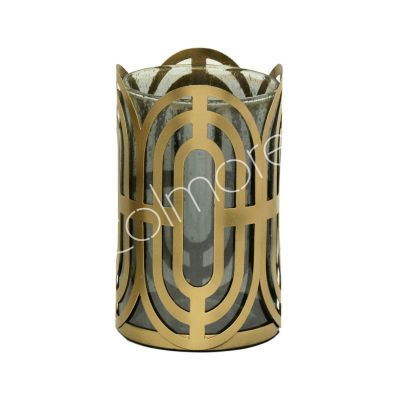 Lantern w/black luster seed glass matt gold IR 13x13x22