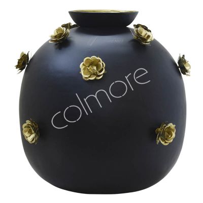 Vase w/bronze roses ALU/MATT BLACK 49x49x44
