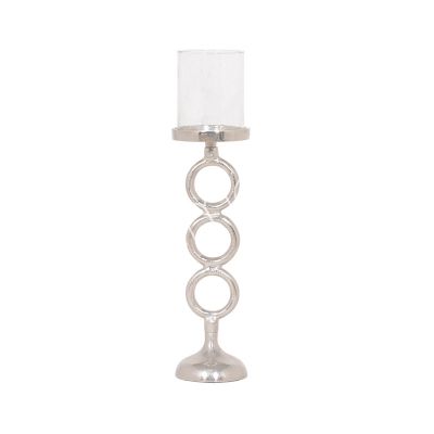 Candle holder w/clear glass ALU RAW/NI 12x12x50