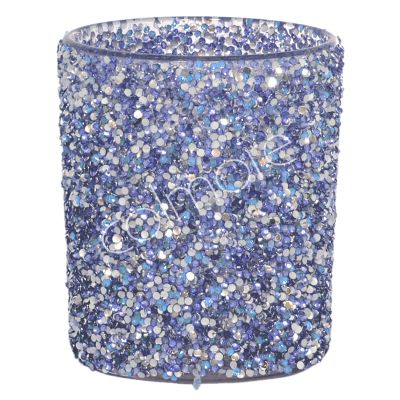 Votive blue multi color beads glass 10x10x12