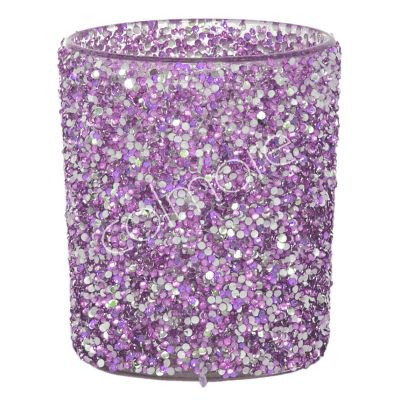 Votive purple multi color beads glass 10x10x12