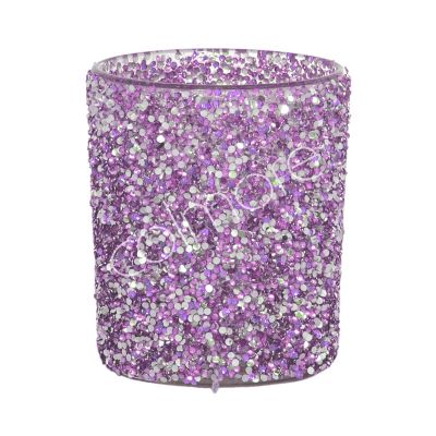 Votive SET/4 purple multi color beads glass 7x7x9