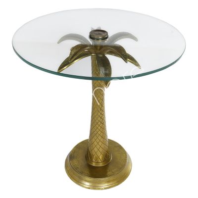Side table palmtree w/glass ALU RAW/ANT.GOLD 60x60x63