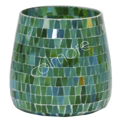 Votive multi green mosaic glass 20x20x20