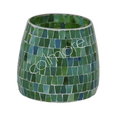 Votive multi green mosaic glass 17x17x16