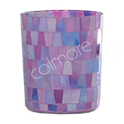 Votive multi purple mosaic glass 10x10x12