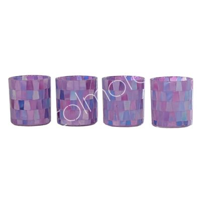Votive SET/4 multi purple mosaic glass 8x8x9