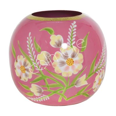 Vase dark pink w/flowers enamel IR 20x20x19