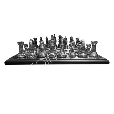 Chess board black/silver ss ALU/NI wood 65x65x5
