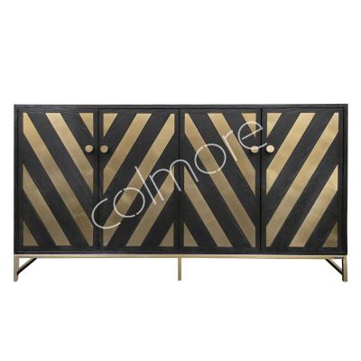 Sideboard chevron gold/black wood/steel 180x50x86