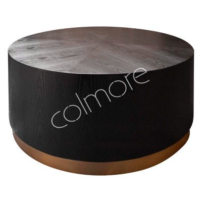 Coffee table black oak wood matt gold ss 90x90x45